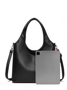 LANYIBAIGE 女士软皮手提包，复古单肩包，奢华设计师大容量包 - 黑色 - 查看 9