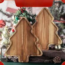 1 PIEZA Bandeja navideña, bandeja con forma de árbol de Navidad, hecha de madera de acacia, tabla de cocina multiusos para fiestas. Adecuada para Navidad, Pascua, Acción de Gracias, Halloween - Decoración rústica de granja, reutilizable, tabla para queso y frutas, centro de mesa para fiesta de Navidad, bordes lisos, tabla de servir decorativa - Amarillo - Ver 13