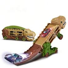 Dinosaur Ultimate Transporter Track Toy, Dinosaur Transport Truck With Foldable Sliding Track, Transformable To Tyrannosaurus Rex, Great Birthday Gift, Random Color, Halloween Gift,Back To School