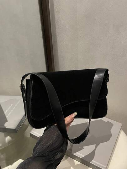 Women's Fashionable Retro Solid Color Chic Minimalist Casual Shoulder Underarm Bag, Versatile For Commuting