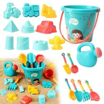 儿童沙滩玩具 - 沙滩玩具套装，包含水桶、铲子和一些形状模型，是儿童沙滩旅行必备用品，适合3-5岁和4-8岁男孩女孩的沙滩玩具。