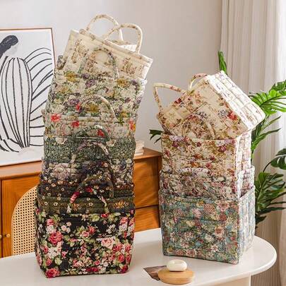 1 Pastoral Floral Lace Fabric Storage Basket With A Portable Design, Large Capacity, And Versatile Storage Functions. Beautiful And Spacious, It's Perfect For Home Storage And On-The-Go. It Can Be Used To Store Toys, Underwear, Socks, Snacks, Cosmetics, Keys, Wallets, And More. It's A Sundry Storage Basket, Toy Storage Basket