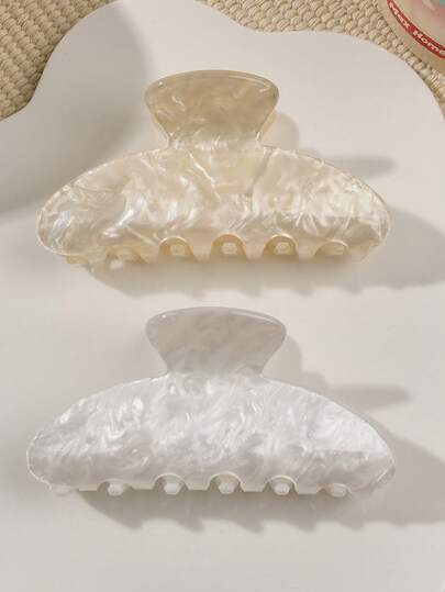 2pcs/Set Minimalist Elegant Jelly Marble Pattern Yellow & White Solid Half-Circle Hair Claw Clips, Versatile Outdoor Hair Accessories, Autumn/Winter Winter Hair Clip