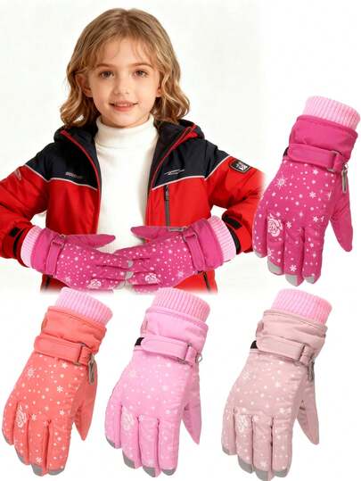 1 Pair 5-8Y Kids Winter Snow Ski Gloves, Waterproof Ski Gloves For Boys And Girls, Warm Thermal Lined Suitable For Cold Weather