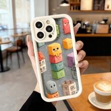 Cubos de colores con caras divertidas funda para telefono negro diseño de bloques animados para uso diario en cafeterías y oficinas Aplicable a los teléfonos de la serie Apple y Galaxy - Burdeos - Ver 4