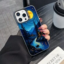 Colorful Silver Apple Phone CasePeaceful Moonlit Night Over A  LakeCompatible With  11 To  17 Models The Cases Lens Protection Function Ensures The Camera Remains Undamaged During Shooting  Guaranteeing Image Quality - 黑色 - 查看 2