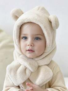 1pc Baby Cute Bear Plush Earflap Beanie Hat With Scarf, Thick Warm For Autumn/Winter, Unisex - 1PC - View 6