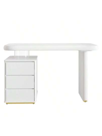 Moderne Bureau 117*50*74 Cm Entirely Painted White, Cloud Like Shape, Drawers, Thickened Top Tafel Legs, Rounded Curves, Stable, Fully Desk, French view 2