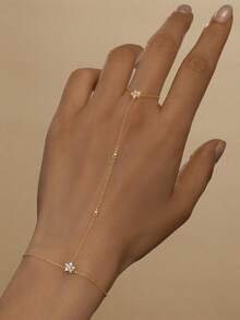 1PC Bạc Sterling 925 Thời Trang Thanh Lịch Hình Cánh Hoa Đính Đá Cubic Zirconia Kết Nối Vòng Tay Không Gây Dị Ứng Bạc Nguyên Chất, Vòng Tay Trang Sức Bạc, Thích Hợp Cho Phụ Nữ Đeo Hàng Ngày/Quà Tặng - Vàng - Xem 3