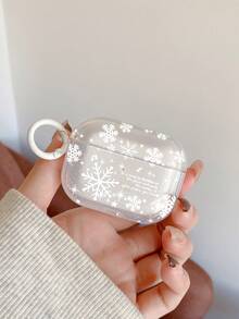 1 قطعة غطاء سماعة أذن بتصميم رسمة ثلج لفصل الشتاء والعيد المجيد، غطاء سماعة أذن شفاف مزين بنص إلهامي، مقاوم للسقوط، يتضمن 1 قطعة حامل سير لغطاء سماعة الأذن، مناسب للاستخدام في عيد الميلاد والشتاء واليومي، متوافق مع غطاء سماعات الأذن اللاسلكية الحقيقية، وغطاء أبل، هدية مثالية لعيد الميلاد ورأس السنة