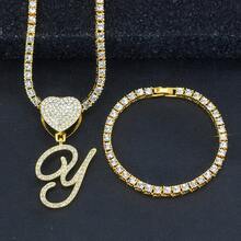 1 Set Women's Elegant Heart & Letter Pendant Necklace With Single Row Rhinestones, Matching Single Row Rhinestone Bracelet, Suitable For Daily Wear, Parties And Events, Versatile Jewelry Set - Fashionable Heart Letter Pendant Necklace - View 61