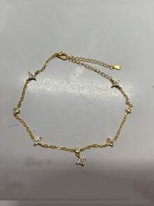 1 件女士时尚优质双层英式心形脚链，防水不锈钢，不褪色，适合日常佩戴、派对、聚会、海滩