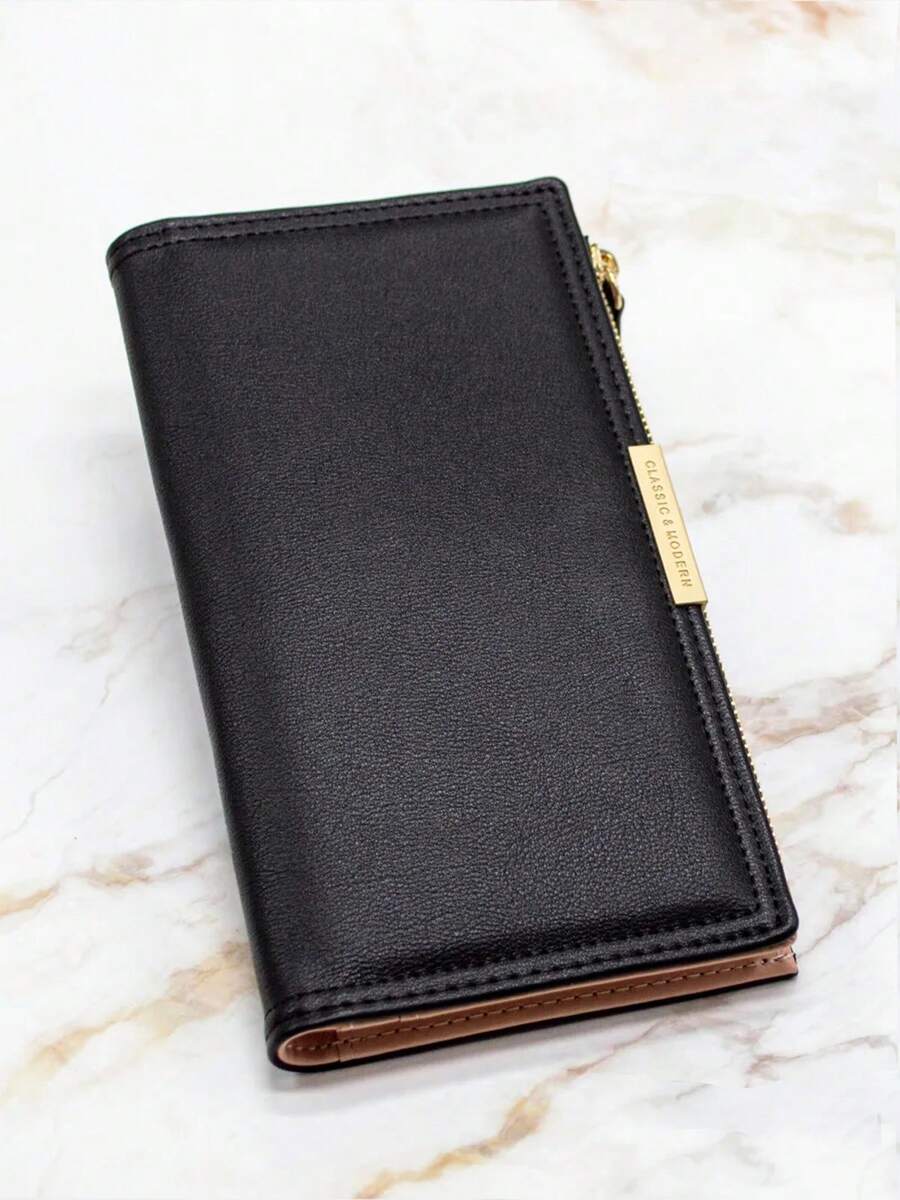 ANGYBEFUN Bolsas de Mano Carteras Mujer Ultra Delgada Largo Billetera de Doble Plegable Elegante Monederos con Bolsillo con Cierre Bloqueo RFID para Tarjetas de Crédito