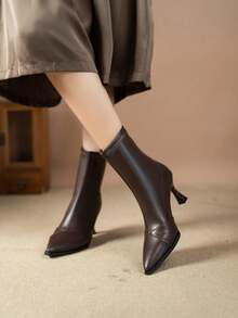 2024 New Autumn/Winter High Heel Ankle Boots For Women, Leather Upper, French Stiletto Heel Boots - Brown - View 4