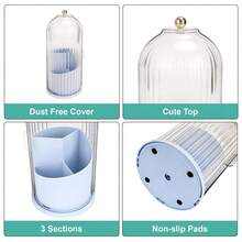 Toothbrush Holders With Sliding Lid, Rotating 3 Slots Bathroom Organizer Countertop, Tooth Brush Toothpaste Holder Bathroom Counter Stand Sink Organizer Caddy For Makeup Brushes Holder (Blue){Inchcolor_nameinch:InchBlue+Transparentinch} - 藍色+透明 - 查看 6