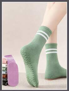 calcetines deportivos de rayas para mujer, calcetines de media caña de primavera/verano con silicona antideslizante para fitness y deportes en interiores, otoño - Multicolor - Ver 7