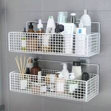 1pc Easy Install Shower Caddy - Cast Iron Mesh Shower Drain Rack, Bathroom Storage Shelf, Wall Mounted Hanging Rack, Hollow Design Bathroom Rack, Easy No-Drill Wall Hanging Basket, Bathroom Accessories, No Battery Required, Suitable As Christmas, Party, Birthday, Halloween Gift