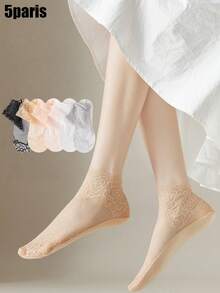 1 双女士花朵图案时尚中筒袜，适合夏季情人节 - 黑色 - 查看 7