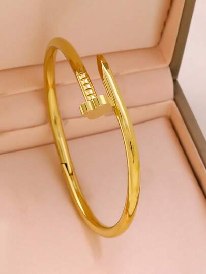 1pc Stainless Steel Fashionable Flower Electroplated Gold Nail Bracelet For Women, Suitable For Daily Wear And Gift
