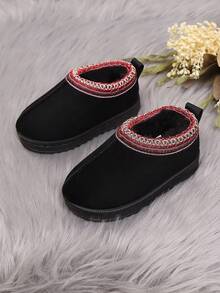 Botas de nieve de suela gruesa y retro para niños, con forro polar cálido, zapatos para exteriores