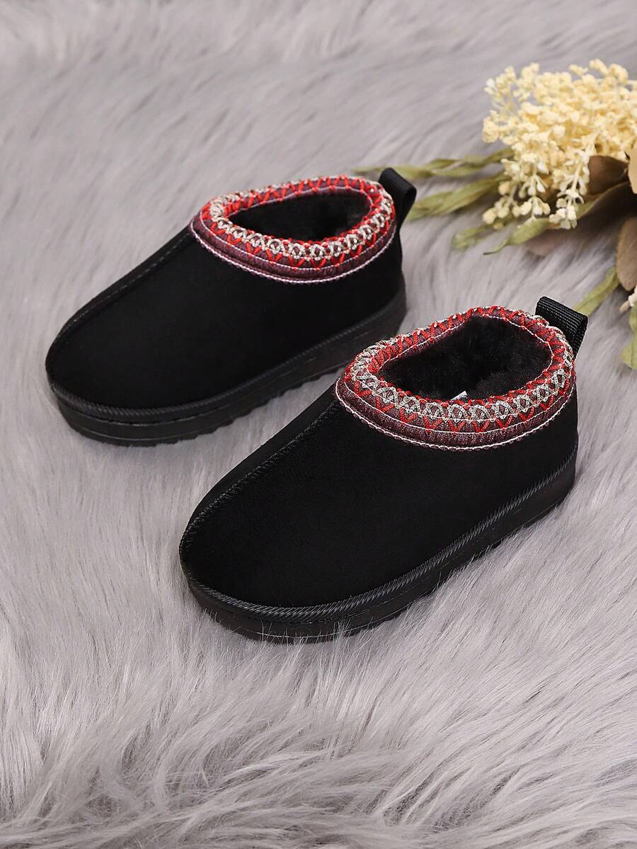 Botas de nieve de suela gruesa y retro para niños, con forro polar cálido, zapatos para exteriores