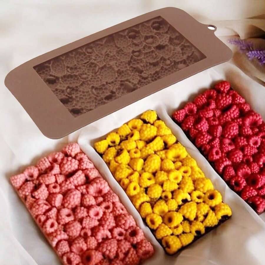 1/2pcs Small Raspberry Chocolate Silicone Mold, Square Raspberry Chocolate Block, Dubai Chocolate, Candy, Mousse, Dessert, Cake Decor, Baking Tool, Homemade Christmas, Thanksgiving, Valentine's Day Gift, Rectangle Handmade Soap, Candle, Plaster, Resin Mold