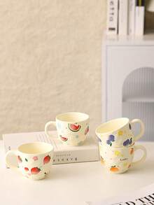 1pc Fruit & Floral Ceramic Mug, Refreshing Beverage Cup, Milk And Coffee Cup, Suitable For Kitchen, Living Room, Home Entertaining, Gift, Christmas Present - Multicolor - View 3