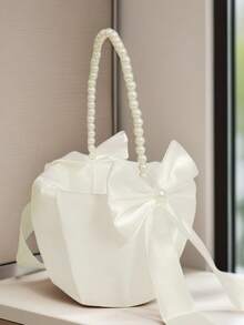 缎面丝绸婚礼花童篮，配有可爱的人造珍珠手柄和缎带蝴蝶结，适合婚礼仪式；精美的象牙色花篮，适合婚礼仪式上花童使用；优雅的白色布艺婚礼花童篮，饰以人造珍珠和缎带蝴蝶结，是婚礼和圣诞节的理想之选。 - 彩色 - 查看 5