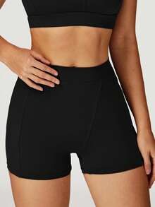 MASKERT 舒适亲肤紧身高弹女式运动短裤跑步健身瑜伽裤居家休闲运动短裤 - 黑色 - 查看 6