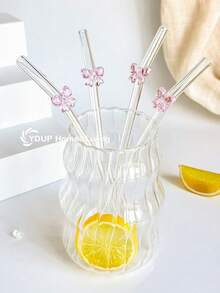 Set de 10 pajitas de vidrio lindas con decoración de moño rosa/corazón/moño grande, pajitas transparentes reutilizables antiderrame adecuadas para vasos de agua, bebidas frías, té con leche, café, jugo, batidos, cocina, restaurante, cócteles, vuelta al colegio, novia/novio, padres, reuniones con amigos, vacaciones, fiestas - Rosa - Ver 8