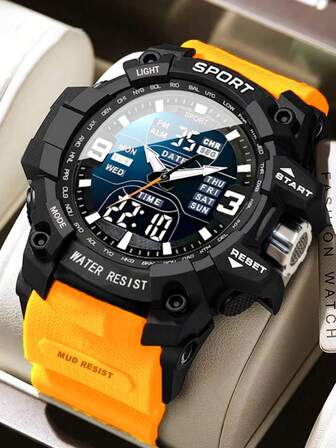 1pc Multifunctional Waterproof Sports Electronic Watch With Dual Display, Suitable For Daily Wear, Great Gift Option