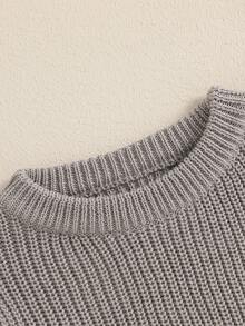 3Moths-5Years Baby Toddler Knit Sweater Solid Color Crew Neck Long Sleeve Pullover Tops Casual Winter Fall Clothes - Gris - Ver 4