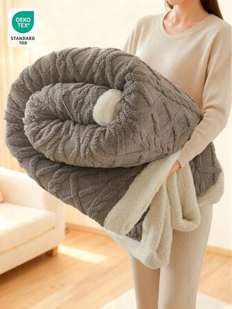 1pc Gray Taffeta Edge Binding Blanket - The First Choice For Room Decoration, Plain Plush Blanket, Super Soft, Lightweight, Cozy And Warm Blanket, Blanket For Winter, Soft And Easy Care, Home Essentials, Simple Fabric Plush Shaggy Blanket, Bed Blankets & Towel Blankets, Multiple Size Options Available, Room Decor, Oeko-Tex
