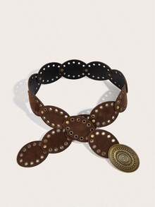 SGIAWETA-1pc Western Cowgirl Bohemian Style Women's Belt, - BOHO Belt, - Western Waist Belt, - Gothic Velvet Patchwork Waist Belt, - Women's Fashion Accessory, - Autumn/Winter Coffee Color Retro Bronze Floral Oval Waist Belt, - Dress Accessory, - Suitable Party, - Beach, - Music Festival-Birthdaygift - Nâu 5 - Xem 5
