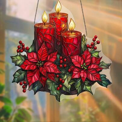 Affascinante Stella di Natale rossa Suncatcher - 20cm x 20cm Vetro colorato acrilico da appendere, perfetto per Natale e decorazioni per tutto l'anno, ideale per casa, ufficio, giardino e veranda