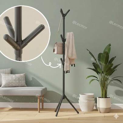 Cabideiro de Chão com 6/9 Ganchos Metálico Preto Tipo Árvore Organizador Roupas Casacos Hall Quarto 170cm