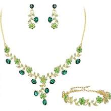 Cristal Austriaco Bola de Boda Flor Hoja Collar Pendientes Conjunto Iridiscente - Verde Tono Dorado - Ver 12