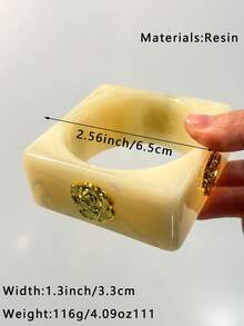 1pc Handmade Resin Bracelet In Milky Tea Color, Multi-Element Design With Stripes And Rivets, Suitable For Daily Wear And Parties, Great Gift For Family And Friends, Autumn/Winter - Multicolor B - View 7
