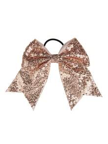 1件金色亮片蝴蝶结儿童发饰头带飘带，可爱啦啦队红色蝴蝶结头带，适合女孩派对或节日