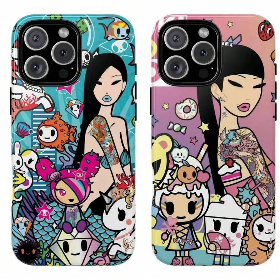 Stylish Lady Colorful Doodle Design Phone Case Compatible For 17Air 16 15 14 13 12 11 Pro Promax And  Tough Case Perfect Gift For Her Y2k Cool Girl Aesthtic Phone Protection - Mixed Color 1 - 查看 1