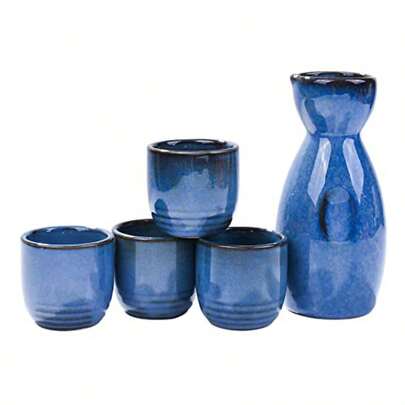 Japanese Sake Set 1 Porcelain Sake Bottle And 4 Sake Cups
