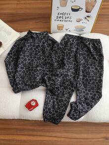 Young BoyWarm Leopard Print Long Sleeve 2 Pieces Set, Autumn/Winter - Dark Grey - View 7