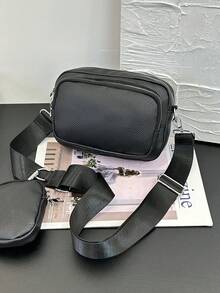 2pcs/Set Embroidered Strap Men's Mini Keychain Pouch Valentine'S Day Phone Bag - Black - View 6