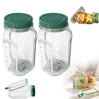 The Salad Pod, Salad Jar Portable Side-Opening, Leakproof Salad Pod Container With Lid - Portable Lunch Box & Snack Jar, Clear Food Storage Cup With Side Opening For Easy Access, Spill-Proof Design - Ideal For Office, School, Travel, Parties, Home