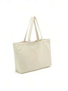 White Canvas Tote Bag, Annual Party Carrying Gift Bag, Can Be Diy Designed On It, Simple And Elegant, Bridesmaid Wedding Gift Bag, Makeup Bag, Travel Simple Storage Bag, Large Capacity Travel Makeup Bag: The Perfect Match For Outdoor Beauties! - Beige - View 10