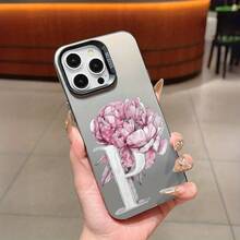 1 Funda Protectora Yuanqi Negra Floral con Letra Inglesa, Material PTPU, Resistente a Impactos, Recorte Preciso, Cobertura Completa, Compatible con Apple  6/7/8/X/11/12/13/14/15/16 Pro Max/16 Plus - Colores mixtos - Ver 1