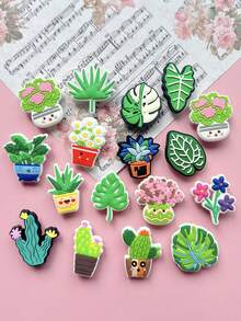 17 PIEZAS Serie de plantas, accesorios hechos a mano DIY - Bandas decorativas desmontables y coloridas, adecuadas para sandalias, zapatos, joyas y relojes - Regalo de fiesta de vacaciones creativo, duradero y de moda, accesorios para ramos, decoraciones brillantes, diseños exquisitos, colgantes con forma de cactus, adornos para zapatos, decoraciones, esenciales para entusiastas de la moda - Verde - Ver 2