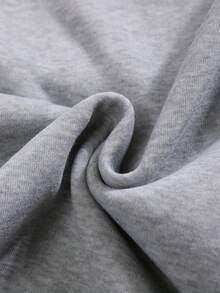 Casual Hoodie With Circular Design, Letter Print And Adjustable Drawstring - Gris - View 5