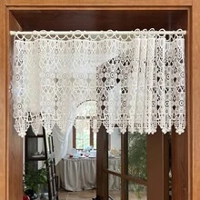 1Pc,Vintage French Country White Cutout Flower Embroidery Curtain - Rod Pocket Design,Elegant Floral Pattern For Kitchen & Small Windows, Lightweight Privacy Window, Curtains For Living Room, Door Curtain, Artistic Curtain - White - View 2