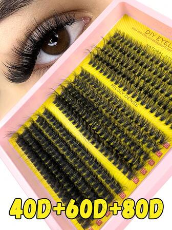 Hinarin 300 stycken D-volym ögonfransförlängningar 40D 60D 80D 10-16mm gör-det-själv-ögonfransar tjocka naturligt lockiga mjuka lätta naturliga makeup-effekter lätta att bära nybörjarvänliga kändisstil lösögonfransar lämpliga som present till skönhetsälskare